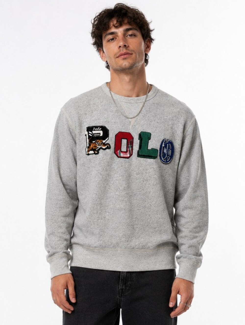 Polo Ralph Lauren XL Gray Fleece Sweatshirt Tiger Patch Logo Crewneck